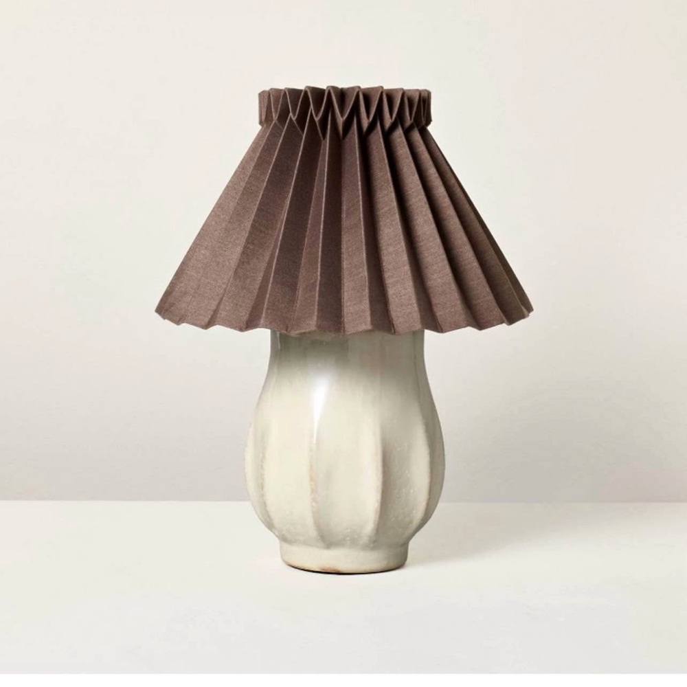 Hearth and Hand Ceramic with Brown Pleated Shade Accent Table Lamp Sour Cream